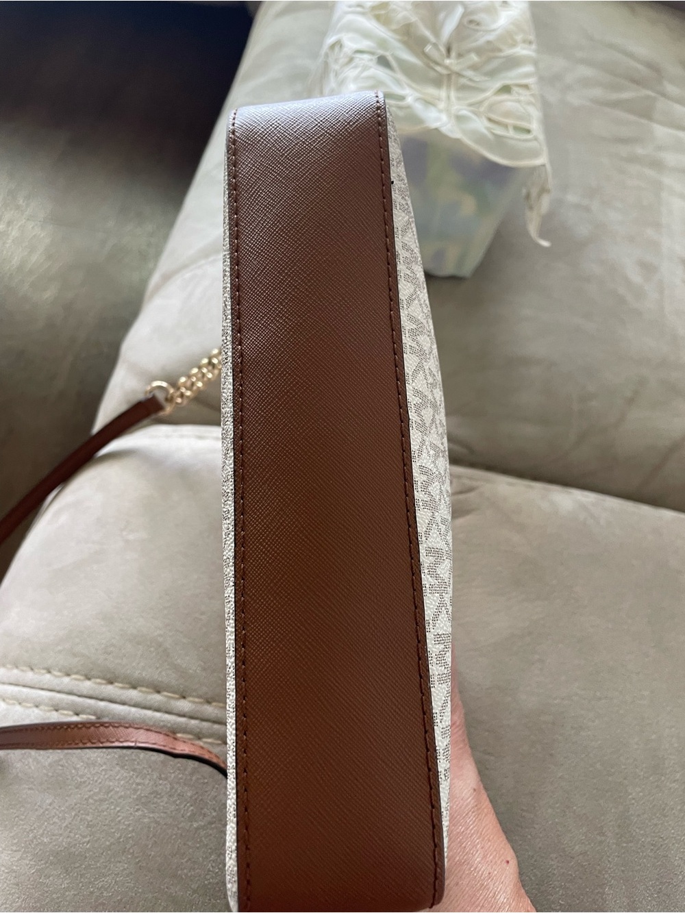 Michael Kors Vanilla MK Logo Crossbody with Brown Trim - Picture 4 of 4